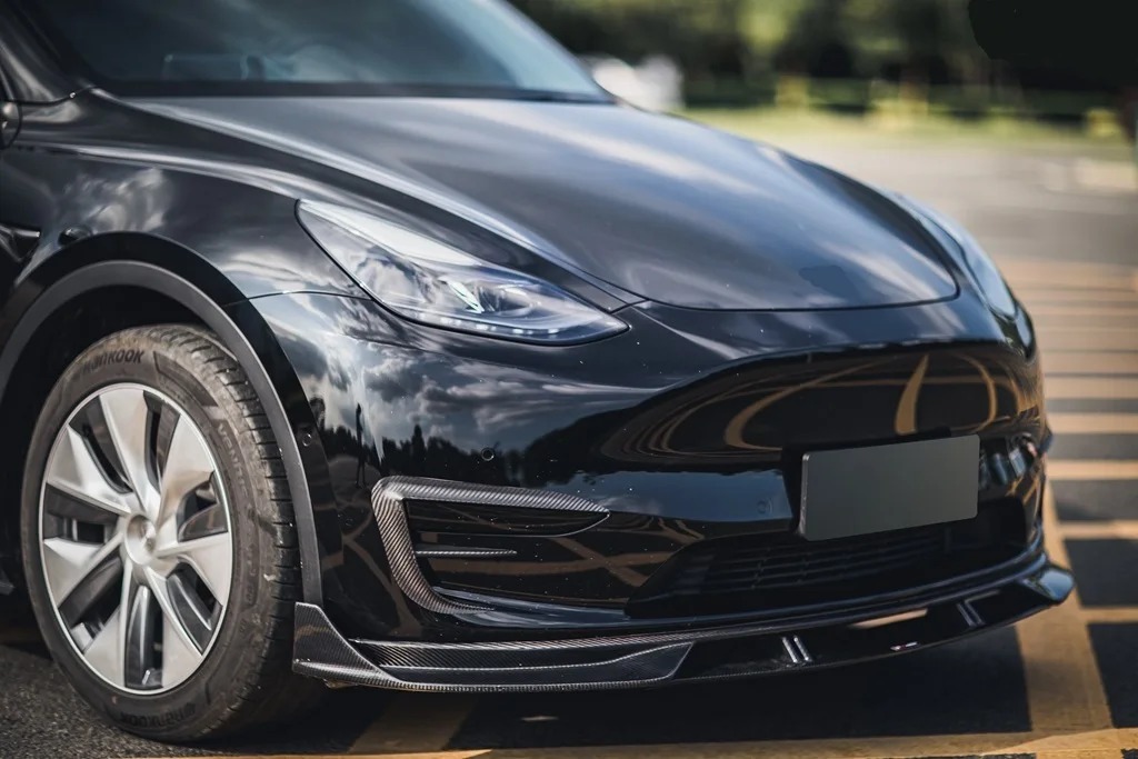 TAKD High Quality Dry Carbon Fiber Car Front Bumper Front Lip Chin for  Model Y 2021-2023 Front Splitter